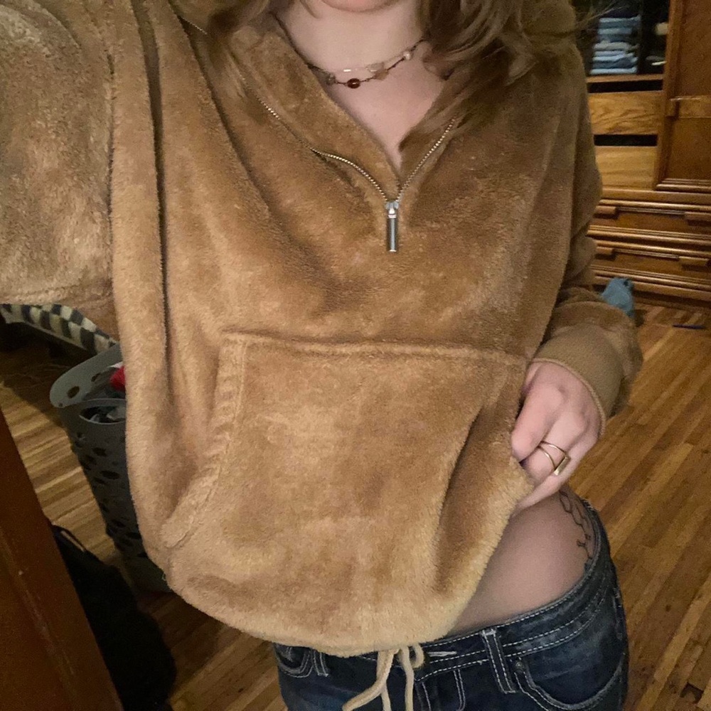 Fuzzy caramel half-zip